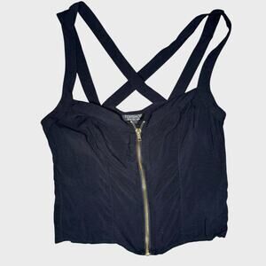 Topshop Black Zip Front Cropped Corset Top 6 Strappy Criss Cross Sweetheart Y2K